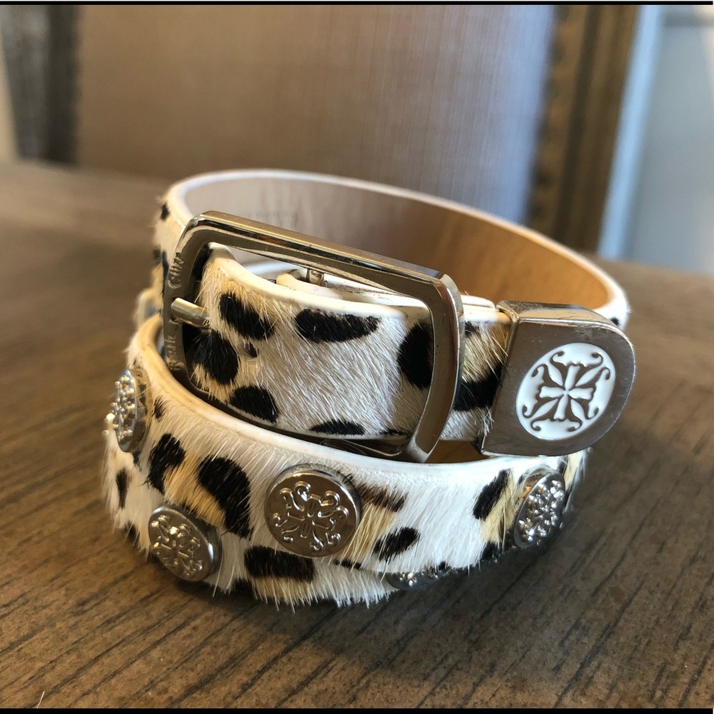 Rustic Cuff Meagan Snow Leopard Calfskin Silver
